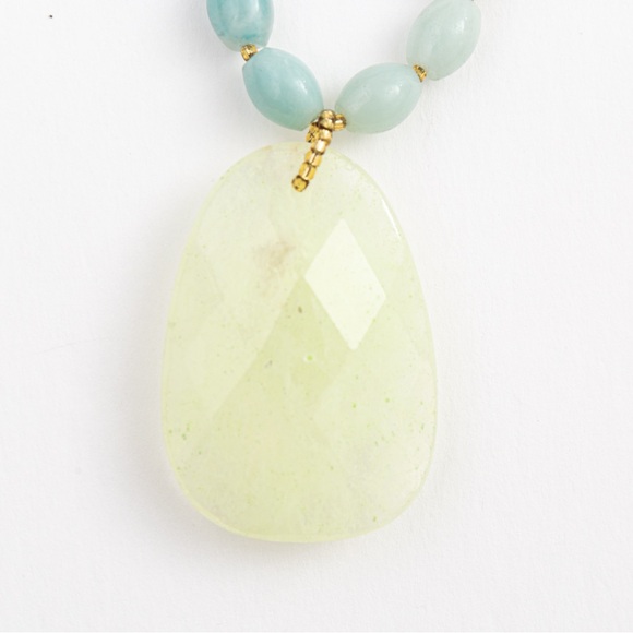 Seafoam jade green color beaded necklace large faceted stone pendant by George - Picture 7 of 13